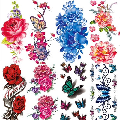 82 Sheets Colored Flowers Temporary Tattoos